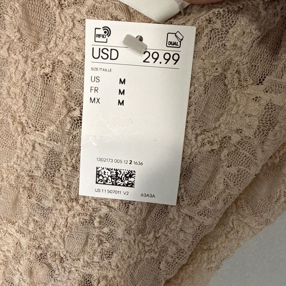 H&M BeigeNWT Sheer Lingerie Slip Dress M Lace Camisole Asymmetrical Hem Coquette - Picture 5 of 11